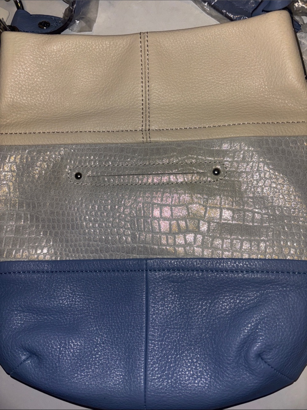 B.MAKOWSKY TRI-COLORED LEATHER CROSSBODY ADJUSTABLE STRAP SILVER HARDWARE NWTS - Picture 6 of 12
